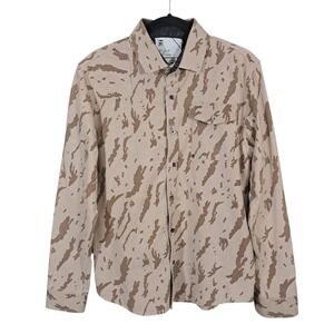 Split USA Button Up Shirt Men Large Desert Camo Long Sleeve Streetwear Flip Cuff